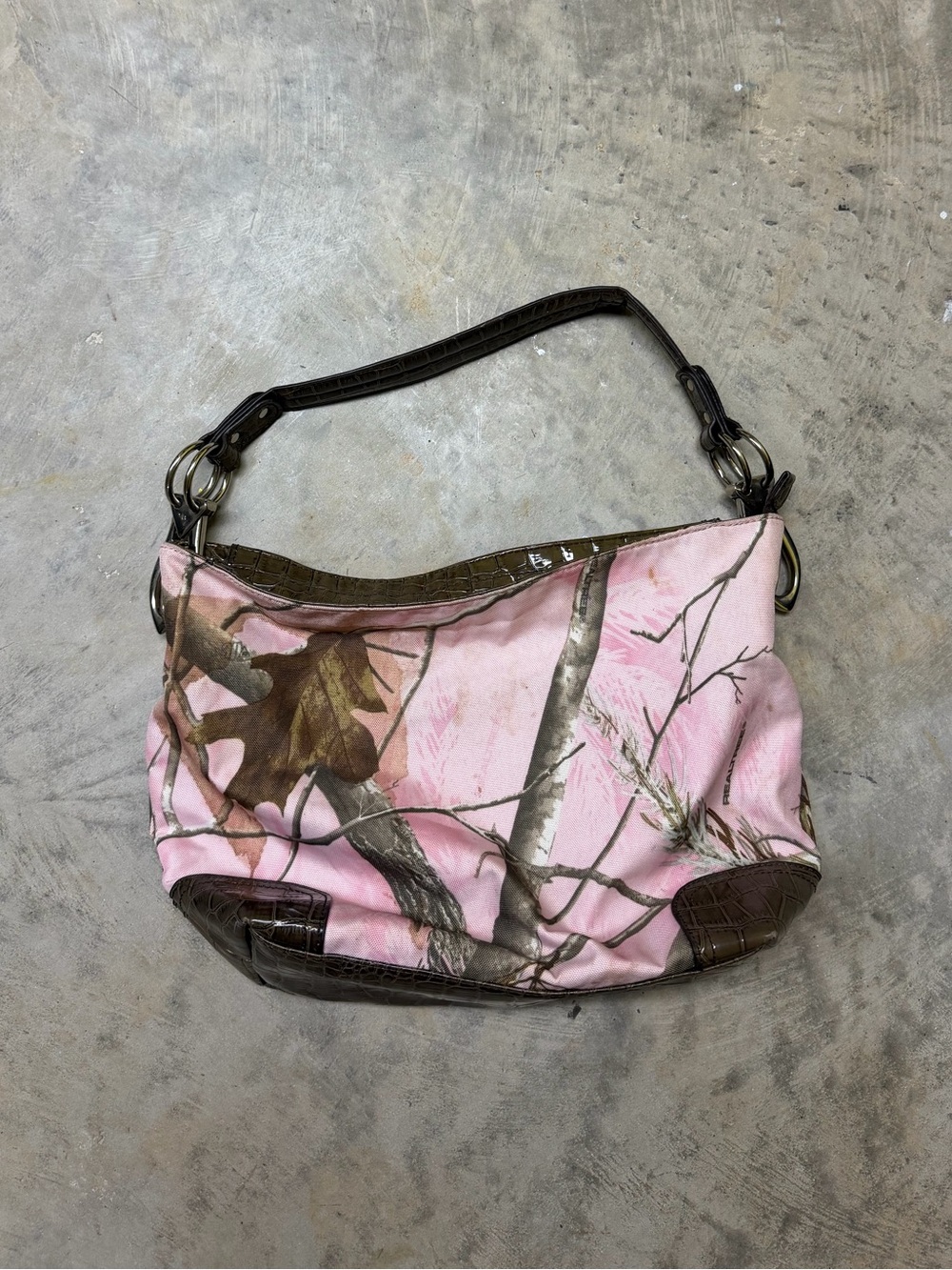 Realtree Pink Camo Shoulder Hobo with Brown Trim